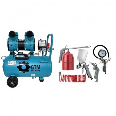 Betepalinis oro kompresorius GTM MT S 25L 300l/min + 5 antgalių rinkinys